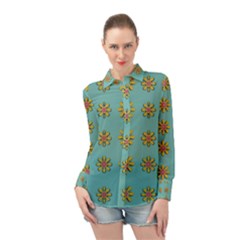 Fantasy Fauna Floral In Sweet Green Long Sleeve Chiffon Shirt