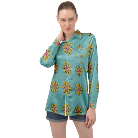 Fantasy Fauna Floral In Sweet Green Long Sleeve Satin Shirt by pepitasart