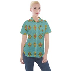 Fantasy Fauna Floral In Sweet Green Women s Short Sleeve Pocket Shirt