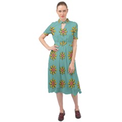 Fantasy Fauna Floral In Sweet Green Keyhole Neckline Chiffon Dress