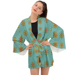 Fantasy Fauna Floral In Sweet Green Long Sleeve Kimono