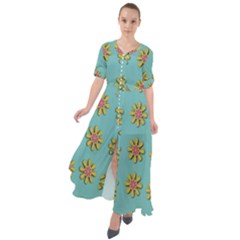 Fantasy Fauna Floral In Sweet Green Waist Tie Boho Maxi Dress