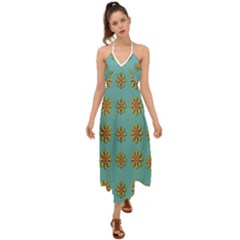 Fantasy Fauna Floral In Sweet Green Halter Tie Back Dress 