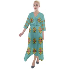 Fantasy Fauna Floral In Sweet Green Quarter Sleeve Wrap Front Maxi Dress