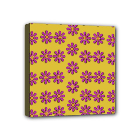 Fantasy Fauna Floral In Sweet Yellow Mini Canvas 4  X 4  (stretched) by pepitasart