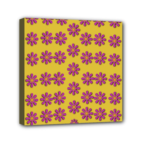 Fantasy Fauna Floral In Sweet Yellow Mini Canvas 6  X 6  (stretched) by pepitasart