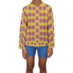 Fantasy Fauna Floral In Sweet Yellow Kids  Long Sleeve Swimwear by pepitasart