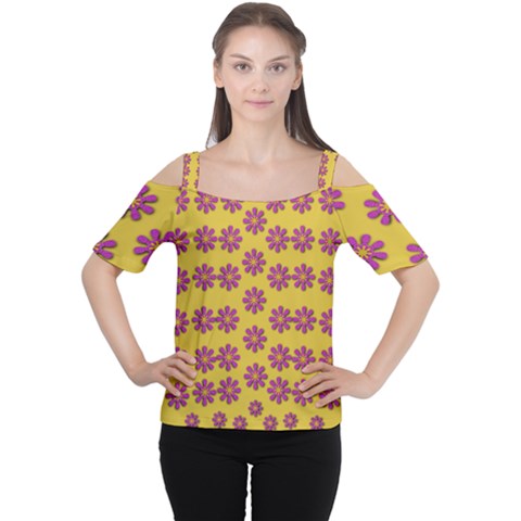 Fantasy Fauna Floral In Sweet Yellow Cutout Shoulder Tee by pepitasart