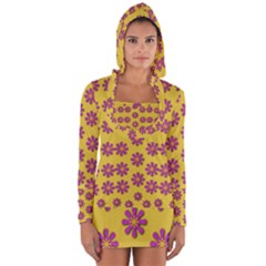 Fantasy Fauna Floral In Sweet Yellow Long Sleeve Hooded T-shirt by pepitasart