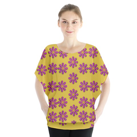 Fantasy Fauna Floral In Sweet Yellow Batwing Chiffon Blouse by pepitasart