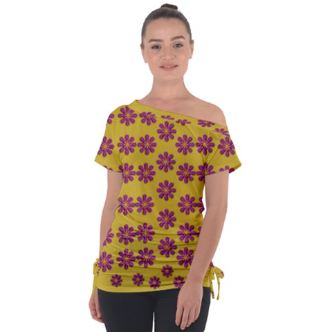 Fantasy Fauna Floral In Sweet Yellow Tie-up Tee by pepitasart