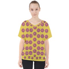 Fantasy Fauna Floral In Sweet Yellow V-neck Dolman Drape Top by pepitasart