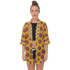 Fantasy Fauna Floral In Sweet Yellow Open Front Chiffon Kimono by pepitasart