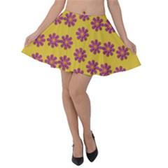 Fantasy Fauna Floral In Sweet Yellow Velvet Skater Skirt by pepitasart