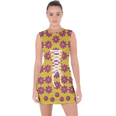 Fantasy Fauna Floral In Sweet Yellow Lace Up Front Bodycon Dress by pepitasart