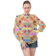 Floral High Neck Long Sleeve Chiffon Top