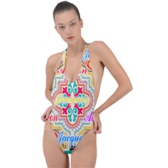 Floral Backless Halter One Piece Swimsuit