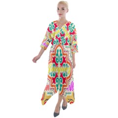 Floral Quarter Sleeve Wrap Front Maxi Dress