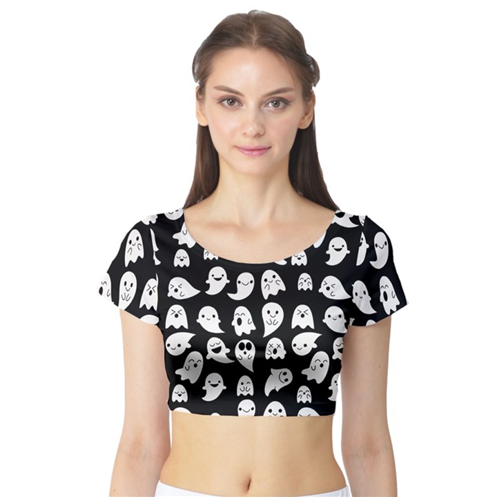 Cute Kawaii Ghost pattern Short Sleeve Crop Top