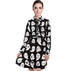 Cute Kawaii Ghost Pattern Long Sleeve Chiffon Shirt Dress by Valentinaart