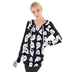 Cute Kawaii Ghost Pattern Tie Up Tee by Valentinaart