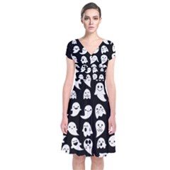 Cute Kawaii Ghost Pattern Short Sleeve Front Wrap Dress by Valentinaart