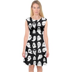 Cute Kawaii Ghost Pattern Capsleeve Midi Dress by Valentinaart