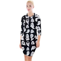 Cute Kawaii Ghost Pattern Quarter Sleeve Hood Bodycon Dress by Valentinaart