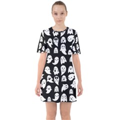 Cute Kawaii Ghost Pattern Sixties Short Sleeve Mini Dress by Valentinaart