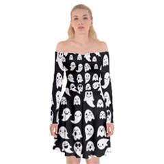 Cute Kawaii Ghost Pattern Off Shoulder Skater Dress by Valentinaart