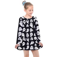 Cute Kawaii Ghost Pattern Kids  Long Sleeve Dress