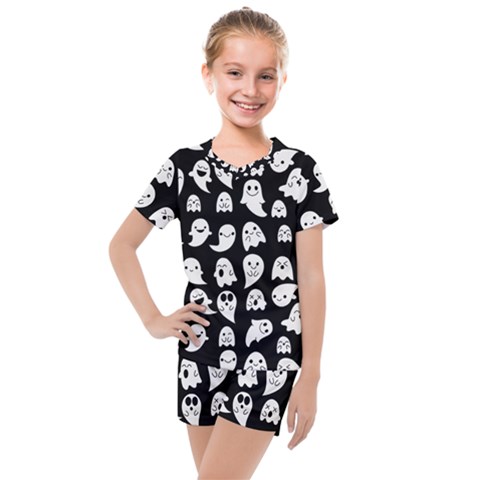 Cute Kawaii Ghost Pattern Kids  Mesh Tee And Shorts Set by Valentinaart