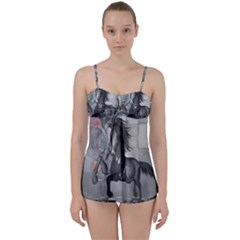 Wonderful Black And White Horse Babydoll Tankini Set