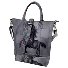 Wonderful Black And White Horse Buckle Top Tote Bag