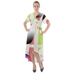 Retro Sphreres And Lines Front Wrap High Low Dress