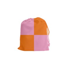 Mod Pink And Orange Squares Drawstring Pouch (small) by snowwhitegirl