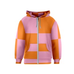 Mod Pink And Orange Squares Kids  Zipper Hoodie by snowwhitegirl