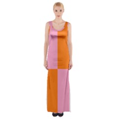 Mod Pink And Orange Squares Thigh Split Maxi Dress by snowwhitegirl