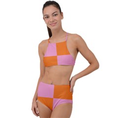 Mod Pink And Orange Squares High Waist Tankini Set by snowwhitegirl