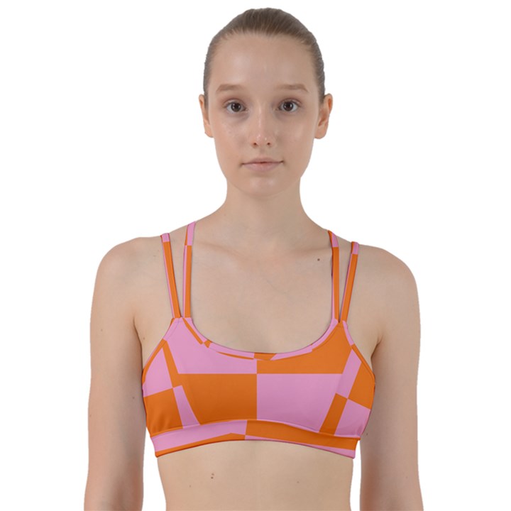 Mod Pink And Orange Squares Line Them Up Sports Bra