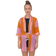 Mod Pink And Orange Squares Open Front Chiffon Kimono by snowwhitegirl