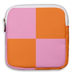 Mod Pink And Orange Squares Mini Square Pouch by snowwhitegirl