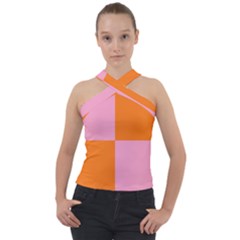 Mod Pink And Orange Squares Cross Neck Velour Top by snowwhitegirl