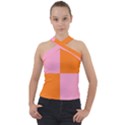 Mod Pink And Orange Squares Cross Neck Velour Top View1