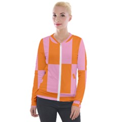 Mod Pink And Orange Squares Velour Zip Up Jacket by snowwhitegirl