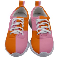 Mod Pink And Orange Squares Kids Athletic Shoes by snowwhitegirl