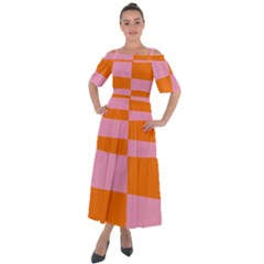 Mod Pink And Orange Squares Shoulder Straps Boho Maxi Dress 