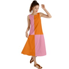 Mod Pink And Orange Squares Summer Maxi Dress