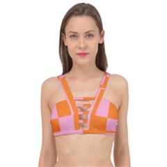 Mod Pink And Orange Squares Cage Up Bikini Top