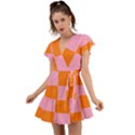 Mod Pink And Orange Squares Flutter Sleeve Wrap Dress View1